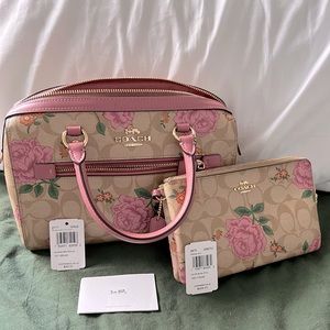 Signature Coach satchel with double wrist wallet